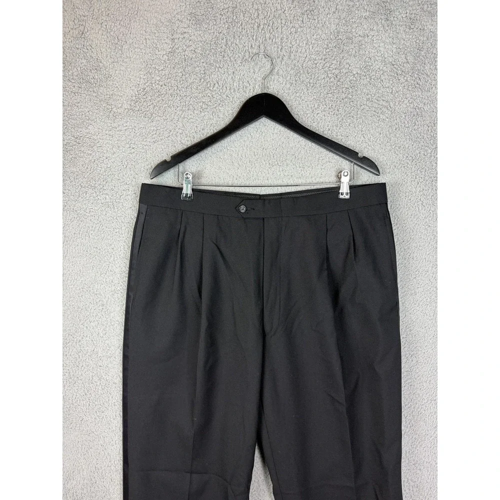 Jos A Bank Dress Pants Mens 38x32 Black Wool Pleated Classic Fit Formal Wedding